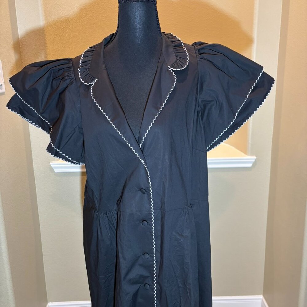💖 NWT Tuckernuck Alice Black Maxi Dress Double Caped Sleeves Size XL - Picture 2 of 10